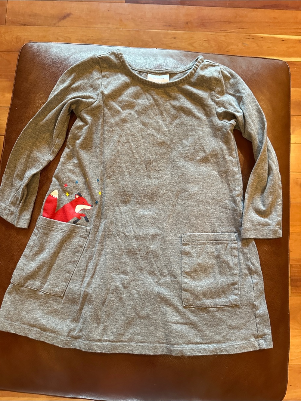 Hanna Andersson Gray Knit Dress with Red Fox Pocket